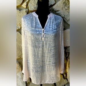 Chico's Tunic Top‎ Blouse Size 1 Medium Pink Semi Sheer Burnout Long Sleeve